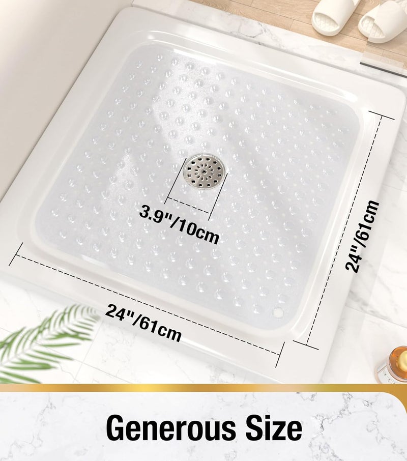 HITSLAM Shower Bathtub Mat Non Slip, 24"x 24" Bath Mat for Tub, Soft PVC Shower Mats for Inside Shower with Suction Cups and Center Drain Hole, Machine Washable Bathroom Floor Mat, Clear - Image 2